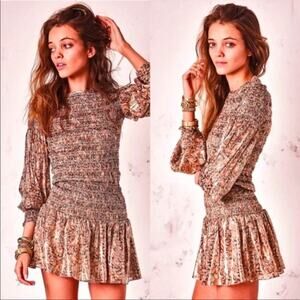 🆕LoveShackFancy Women's Metallic Scarlett Floral Dress in Cinnamon‎ Size XS